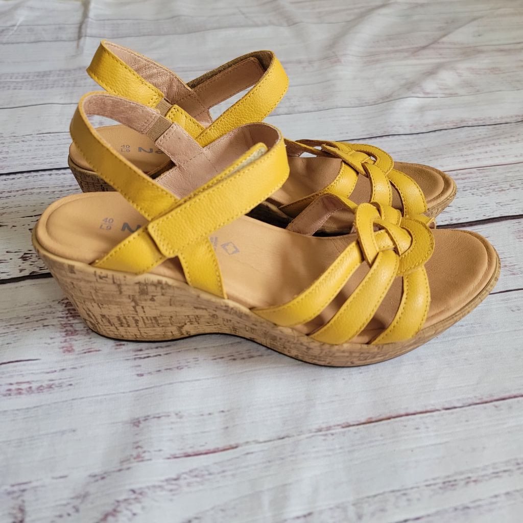 Naot Yellow Leather Cork Wedge Sandals